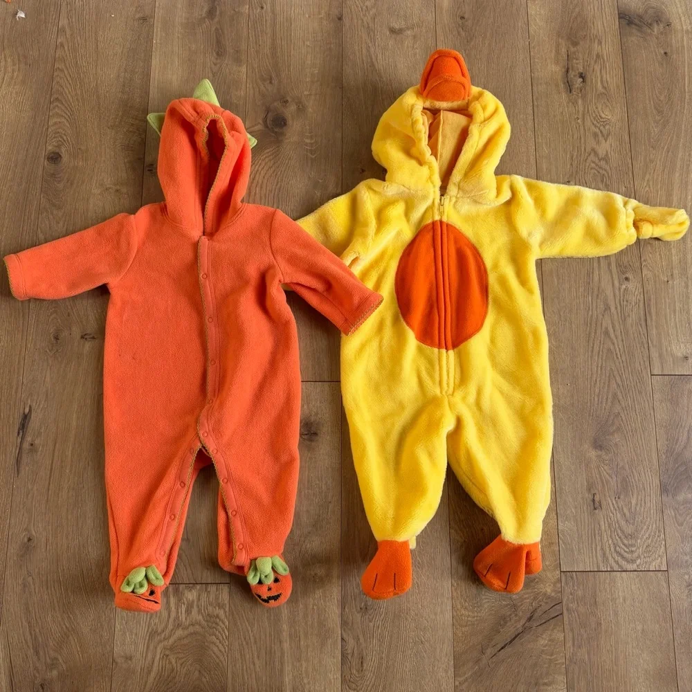 Baby Halloween Pumpkin & Duck Fleece One-Piece Costumes - Size 6-9 Months